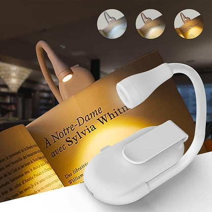 Mini Clip-On LED Reading Lamp – USB Rechargeable Foldable Study Light Eye-Caring Night Light with 3 Light Modes, Special Folding Design, Perfect for Students (White)