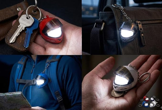 LED Mini Motorcycle Helmet Keychain with Built-in LED Light – Portable Helmet Key Ring for Bike & Car Keys (Random Color)