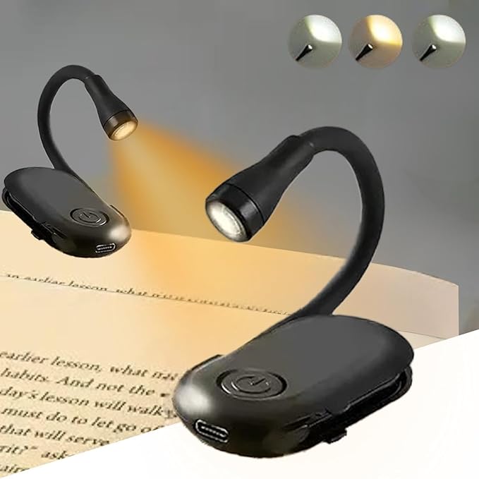 Mini Clip-On LED Reading Lamp – USB Rechargeable Folding Study Light with Special Folding Feature for Students, Clip-On Reading Light, USB Rechargeable, 3 Modes, Eye-Caring Night Light (Black)