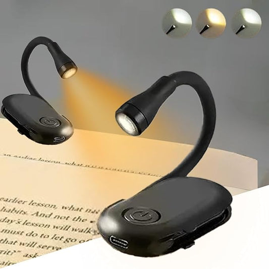 Mini Clip-On LED Reading Lamp – USB Rechargeable Folding Study Light with Special Folding Feature for Students, Clip-On Reading Light, USB Rechargeable, 3 Modes, Eye-Caring Night Light (Black)