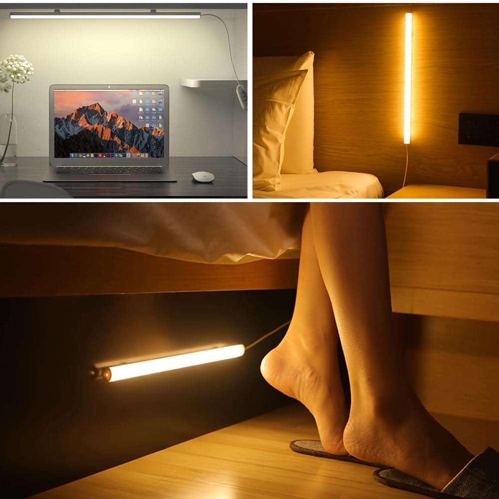 Kikvi 4-Pack Under Cabinet LED Lights – 3 Color Modes, 10-Level Brightness, 7W USB Plug Batten Lights