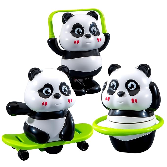 Cute Panda Interactive Toy Set – Wobbling Panda with Skateboard, Jump Rope & Spinning Ring