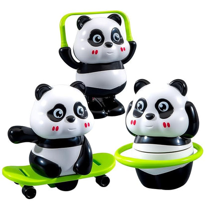 Cute Panda Interactive Toy Set – Wobbling Panda with Skateboard, Jump Rope & Spinning Ring