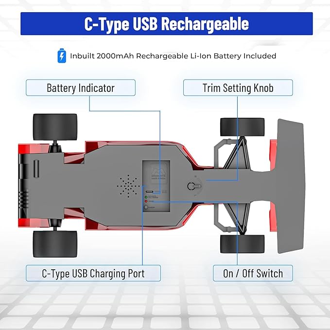 F1 Remote Control Racing Car – 1:32 Scale USB Rechargeable RC Car with Remote & App Control (Red)