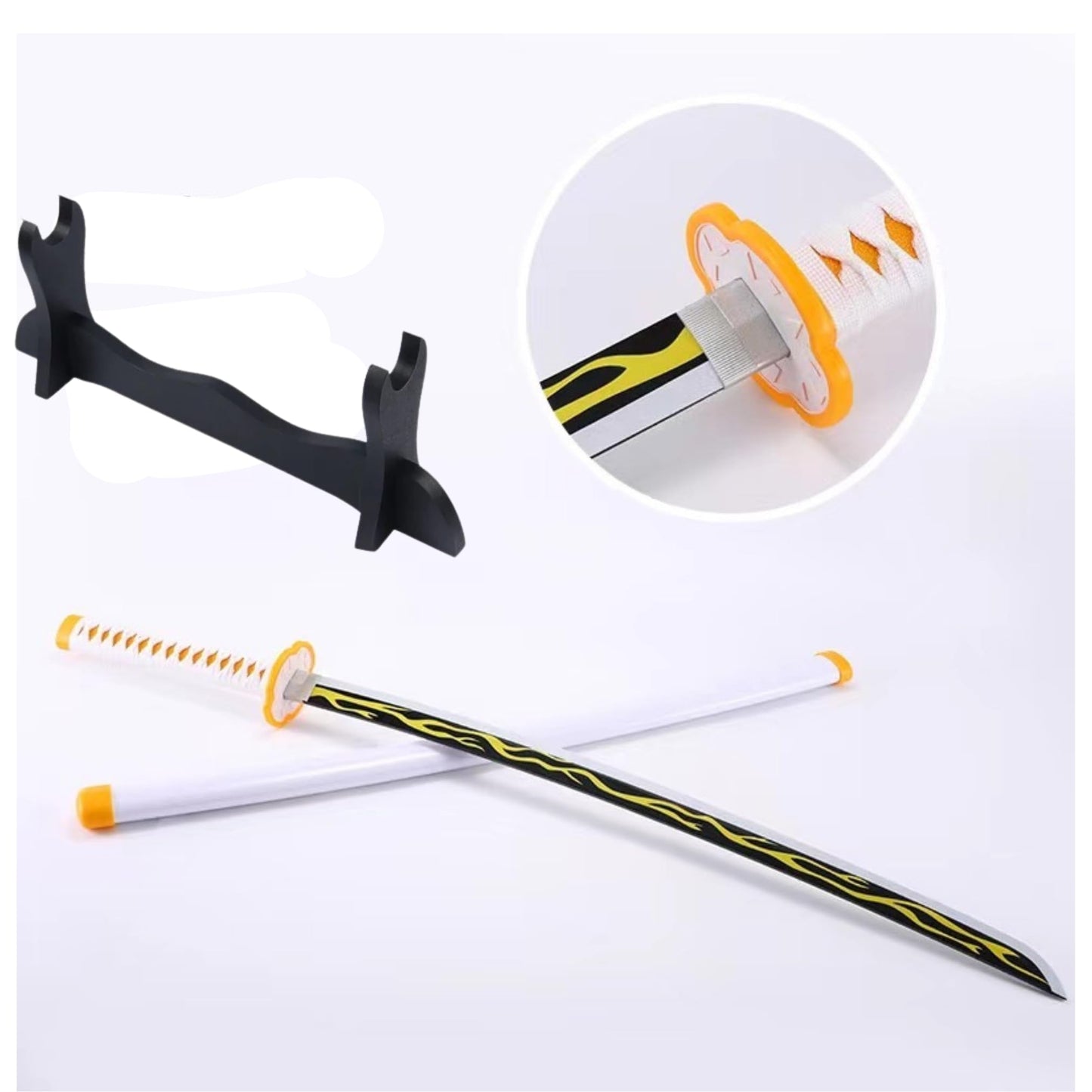 Demon Slayer Zenitsu White Wooden Katana – 104cm Anime Cosplay Sword