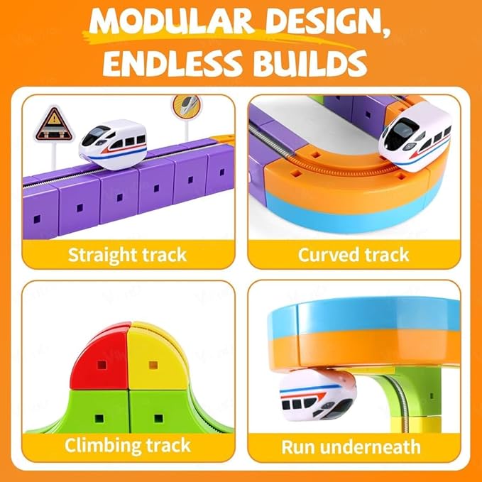 Shopster TurboFlex Magic Train Track Set – 51 PCS Anti-Gravity Racing Railway with Motorized Train & Flexible 3D Tracks | STEM Learning Toy for Kids Boys & Girls 3+