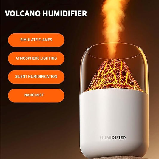Volcano Flame Humidifier with LED Light – 3D Lava Mist Aroma Diffuser & Portable Air Humidifier (Multicolor)