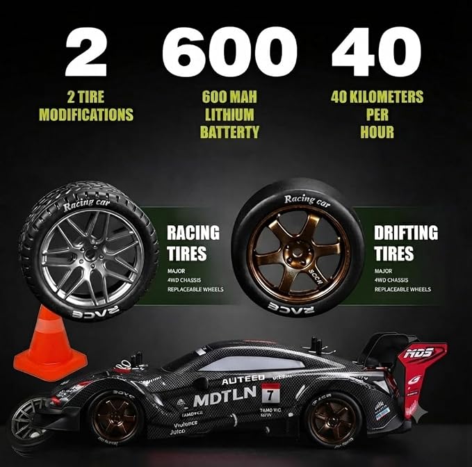 4x4 RC Drift Car – 25KM/H High-Speed Remote Control Racing Car with LED Lights & Drift Tires