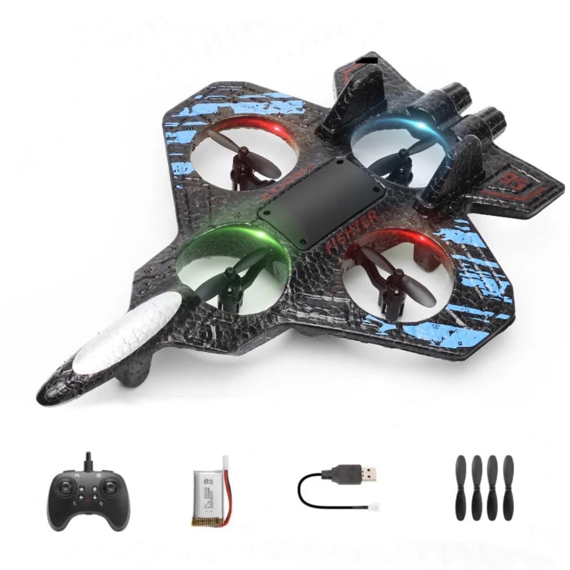 RC Fighter Plane Toy – 2.4GHz Remote-Controlled Jet with LED Lights & 360° Hovering