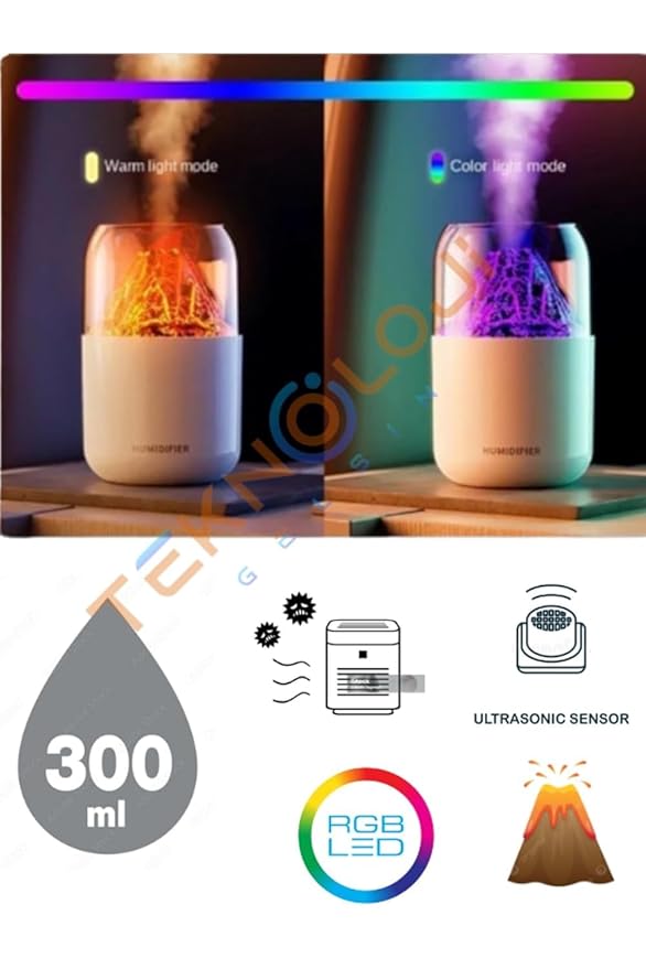 Volcano Flame Humidifier with LED Light – 3D Lava Mist Aroma Diffuser & Portable Air Humidifier (Multicolor)