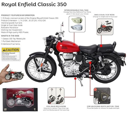 Royal Enfield Classic 350 Die-Cast Motorcycle – 1:15 Scale Bullet Bike Model with 2 Extra Fuel Tanks