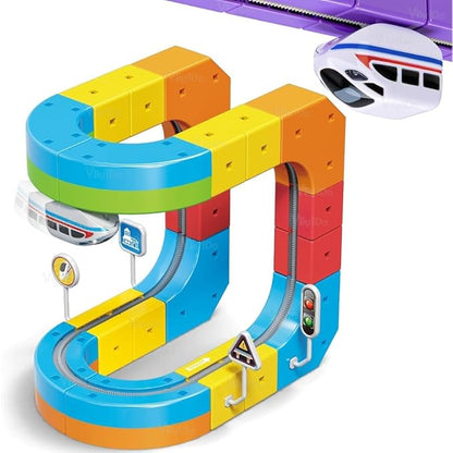 Shopster TurboFlex Magic Train Track Set – 51 PCS Anti-Gravity Racing Railway with Motorized Train & Flexible 3D Tracks | STEM Learning Toy for Kids Boys & Girls 3+