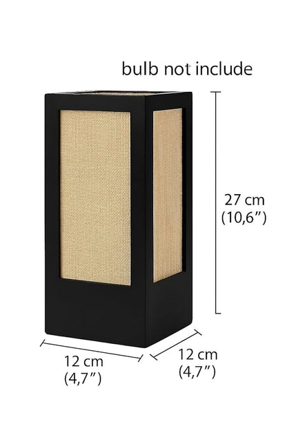 Modern Handcrafted Wooden Table Lamp with Natural Jute Shade – Black Bedside & Living Room Lamp (Made in India)