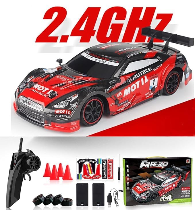Free RC 1:14 Scale 4x4 Drift Car – High-Speed Remote Control Racing Car with Dual Batteries & LED Lights