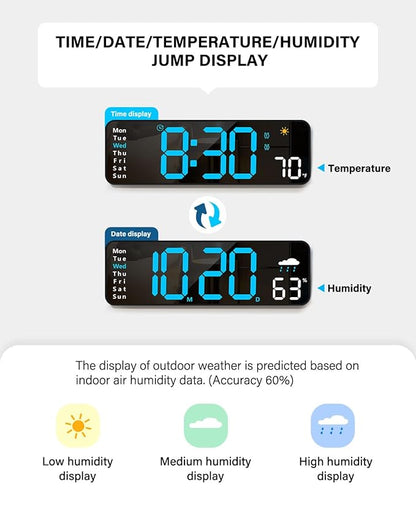 Large LED Digital Wall Clock with Remote – Alarm Clock with Date, Day, Temperature, Humidity & Countdown Timer