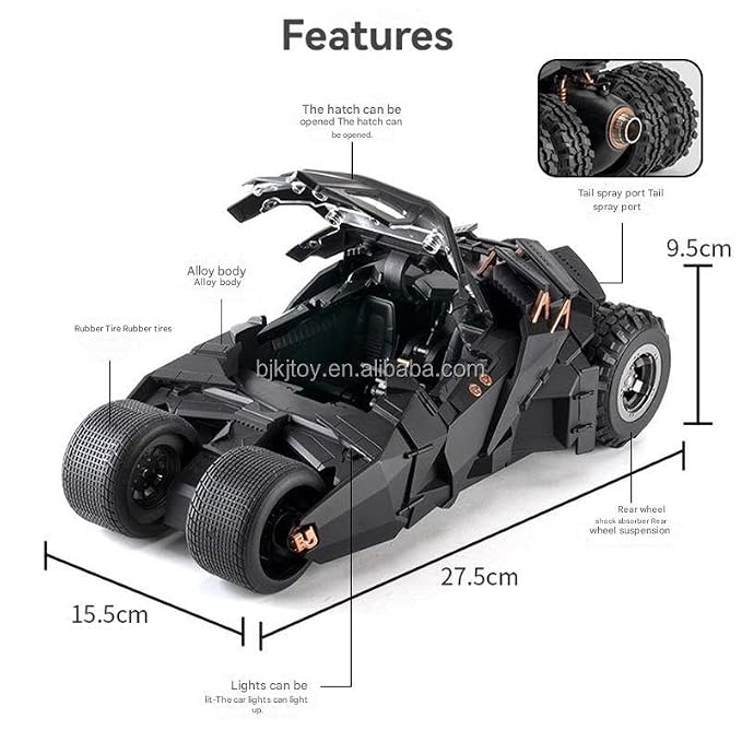 FEXXA 1:18 Scale Tumbler Batmobile Die-Cast Metal Car – Openable Doors, Lights & Sound