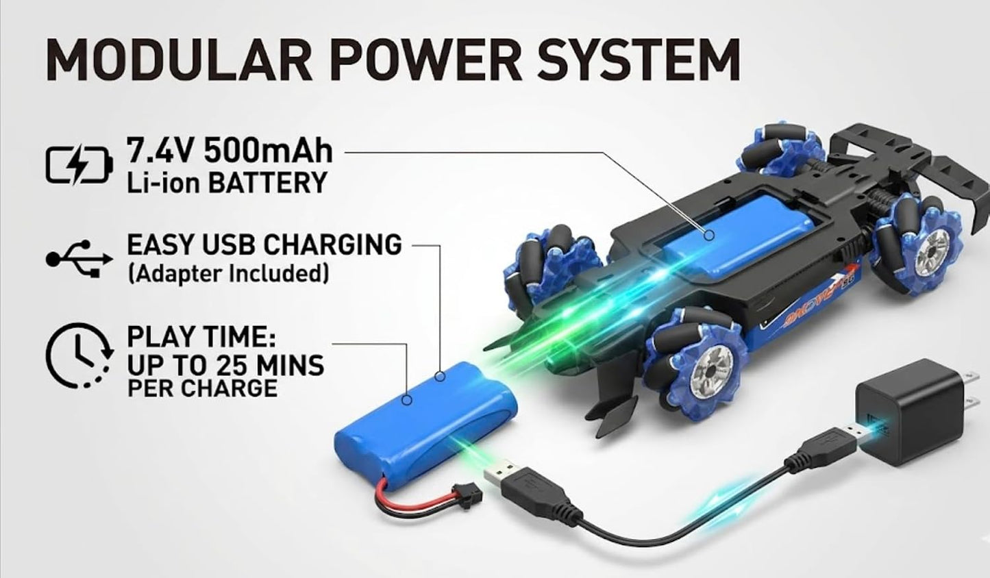 1:12 Double Formula RC Racing Car – Mecanum Wheel Drift Car with Spray Effects, Lights & Music