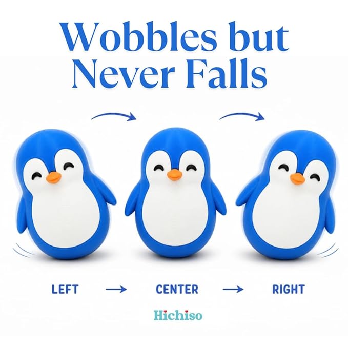 Penguin Roly-Poly Wobble Toy – Self-Righting Interactive Kids Figure (Blue & White)