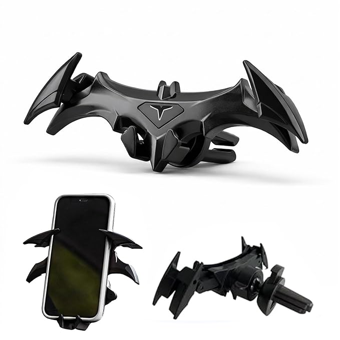 Questsole Universal Car Mobile Holder – 360° Rotating Air Vent Phone Mount with Strong Grip & Futuristic Bat-Wing Design (Jet Black)