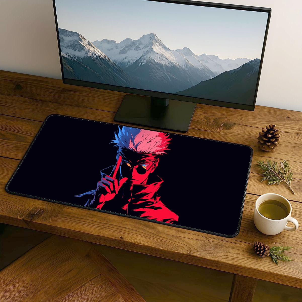 Gojo Satoru Gaming Mouse Pad L – Premium Anime Desk Mat with Stitched Edges & Non-Slip Rubber Base | Keyboard & Mouse Pad for Office & Home