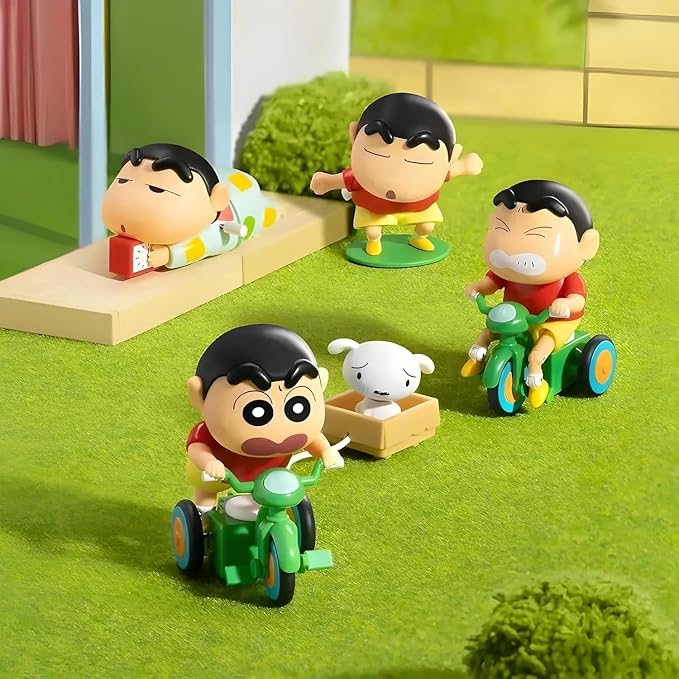Shin Chan Action Figure with Shiro & Scooter – Cute Cartoon Collectible Showpiece for Car Dashboard & Desk Decor