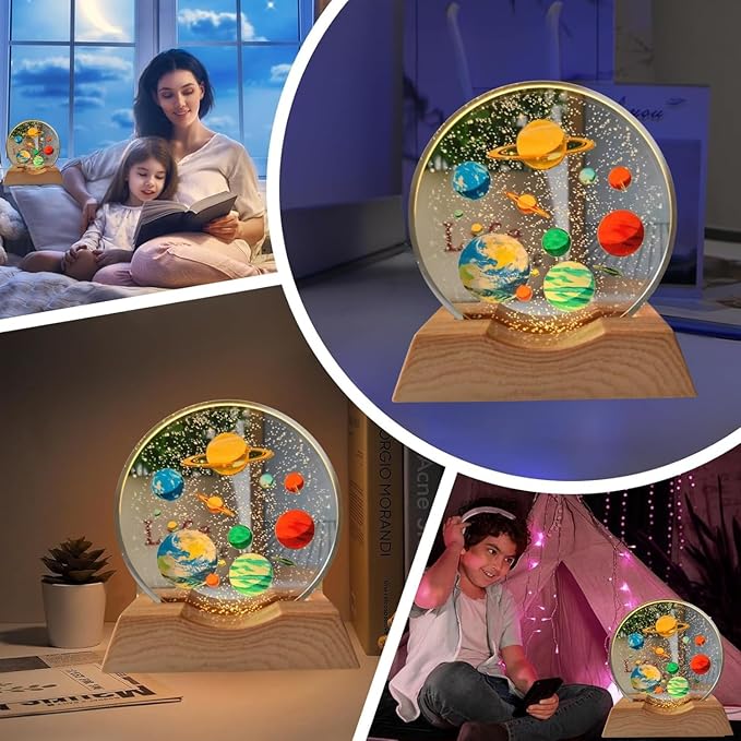 One94Store 3D Planet Acrylic LED Night Light – Warm White Decorative Table Lamp for Home & Bedroom