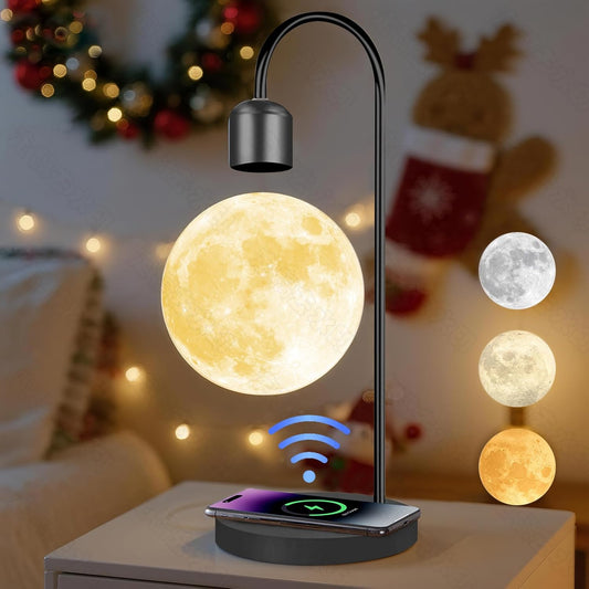 Floating Moon Lamp with Wireless Charger – Magnetic Levitating LED Night Light (3 Colors)
