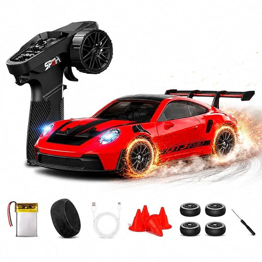 Royal Cellar 1:24 RC Drift Car – 4WD 20KM/H High-Speed Remote Control Racing Car with LED Lights (Sparking Porsche)