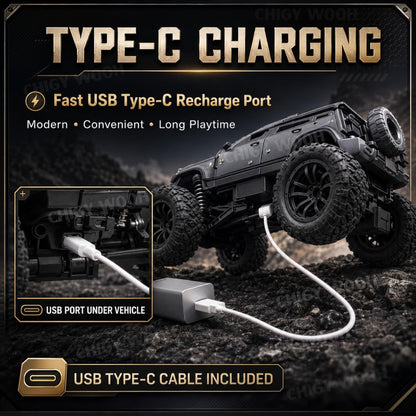 1:18 RC Defender Car – Rechargeable Remote Control SUV with Mist Spray, LED Lights & Metal Body