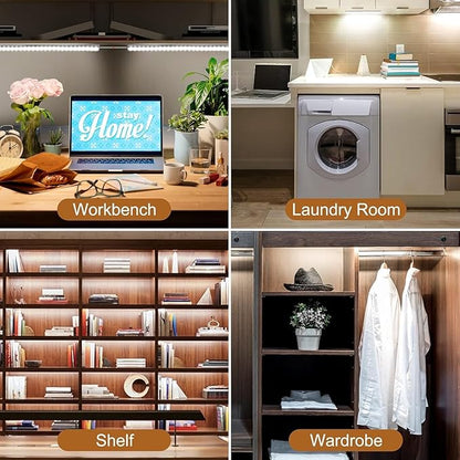 Kikvi 4-Pack Under Cabinet LED Lights – 3 Color Modes, 10-Level Brightness, 7W USB Plug Batten Lights