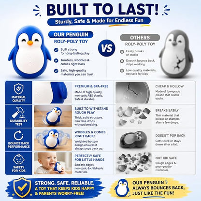 Penguin Roly-Poly Wobble Toy – Self-Righting Interactive Kids Figure (Blue & White)