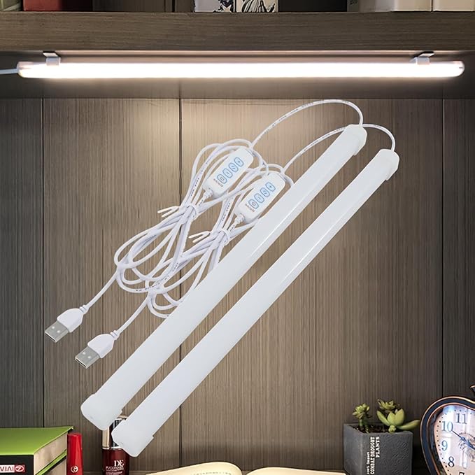 Kikvi 4-Pack Under Cabinet LED Lights – 3 Color Modes, 10-Level Brightness, 7W USB Plug Batten Lights