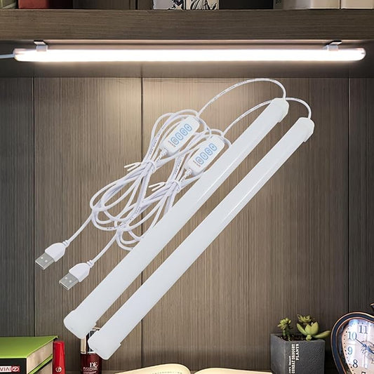 Kikvi 4-Pack Under Cabinet LED Lights – 3 Color Modes, 10-Level Brightness, 7W USB Plug Batten Lights