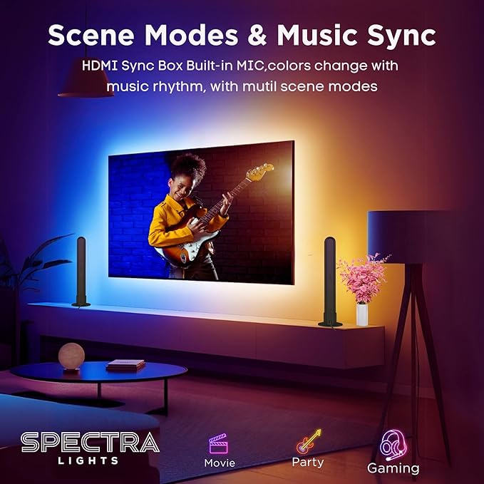 HDMI Sync Box with LED Bar – Smart TV Backlight Kit for 75–85 Inch TVs with App & Voice Control