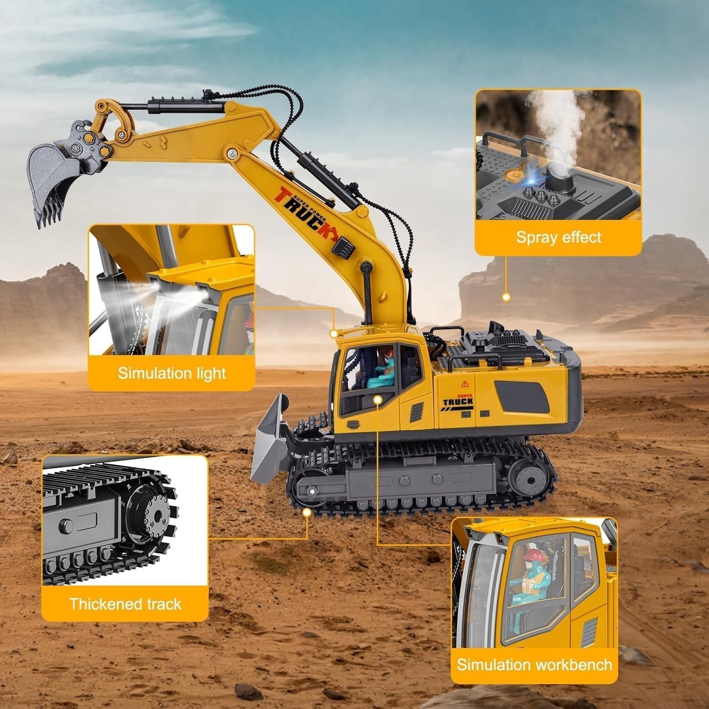 RC Metal Excavator 13-Channel – Alloy Construction Vehicle with 680° Rotation