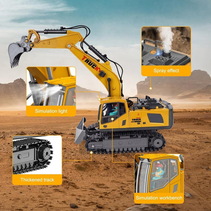 RC Metal Excavator 13-Channel – Alloy Construction Vehicle with 680° Rotation