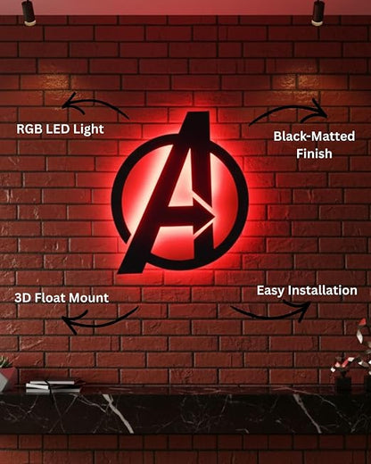 Decor NITI Superhero Backlit Logo Wall Art with RGB LED Lights & Remote – Black Matte Gaming Room Wall Decor
