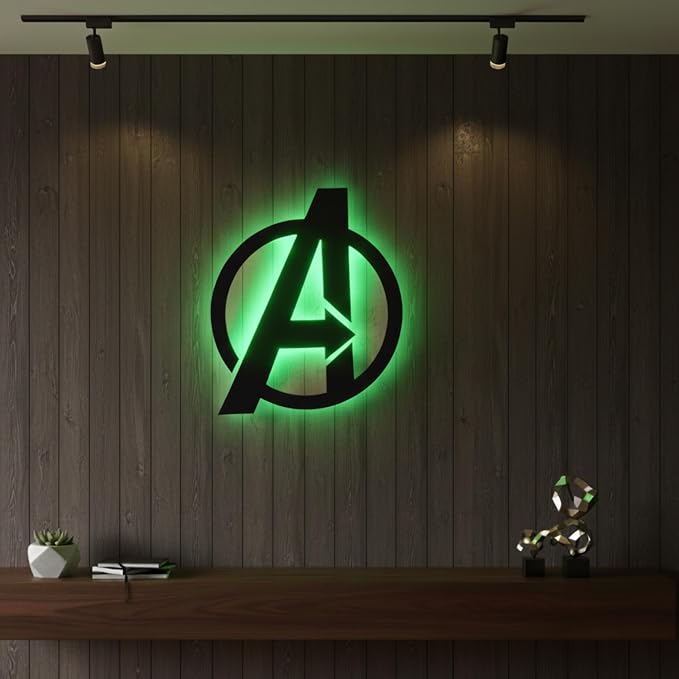Decor NITI Superhero Backlit Logo Wall Art with RGB LED Lights & Remote – Black Matte Gaming Room Wall Decor