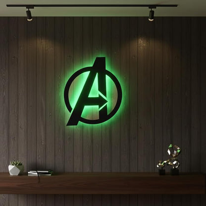 Decor NITI Superhero Backlit Logo Wall Art with RGB LED Lights & Remote – Black Matte Gaming Room Wall Decor