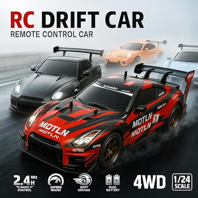 DWH 1:24 RC Drift Car – 20 KM/H 4WD High-Speed Remote Control Racing Car with LED Lights