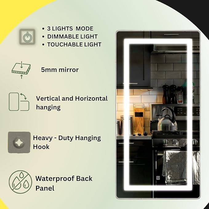 Creative Arts n Frames LED Wall Mirror – 18×36 Inch HD Full-Length Mirror with 3 Color Light Modes