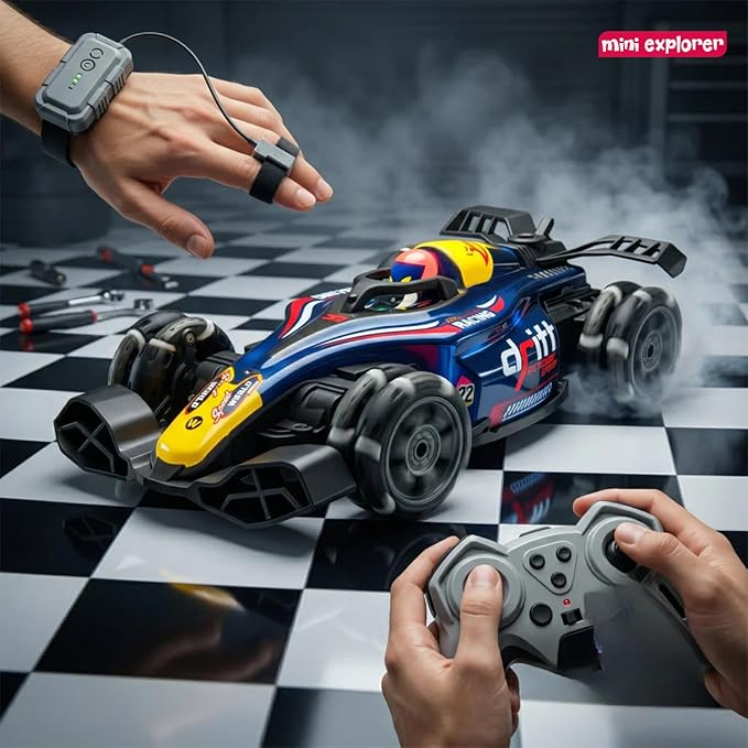 MiniExplorer RC 1:14 Formula F1 Drift Car – 4x4 Gesture & Remote Control Racing Car with Smoke, Lights & Music