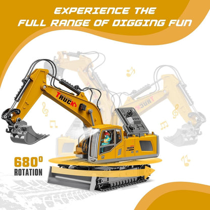 RC Metal Excavator 13-Channel – Alloy Construction Vehicle with 680° Rotation
