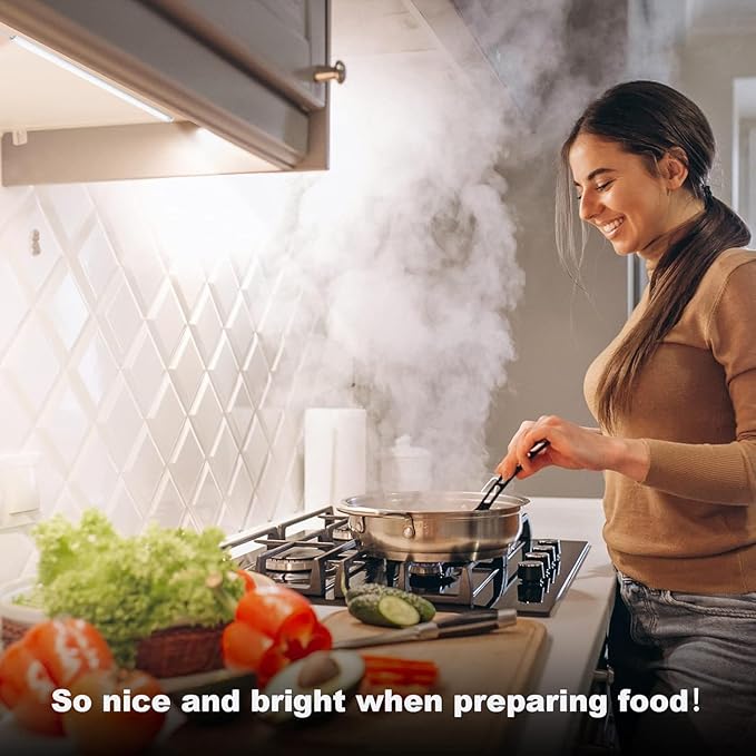 Kikvi 4-Pack Under Cabinet LED Lights – 3 Color Modes, 10-Level Brightness, 7W USB Plug Batten Lights