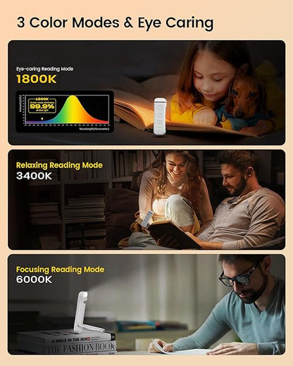 USB Rechargeable Book Light – Clip-On LED Reading Light for Bed with 3 Amber Colors & 5 Brightness Dimmable, Compact & Long Lasting, Perfect For Book Lovers