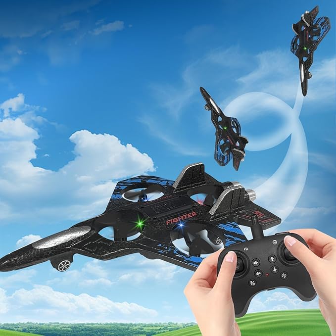 RC Fighter Plane Toy – 2.4GHz Remote-Controlled Jet with LED Lights & 360° Hovering