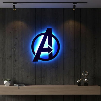 Decor NITI Superhero Backlit Logo Wall Art with RGB LED Lights & Remote – Black Matte Gaming Room Wall Decor
