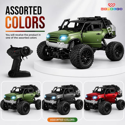 1:18 RC Defender Car – Rechargeable Remote Control SUV with Mist Spray, LED Lights & Metal Body