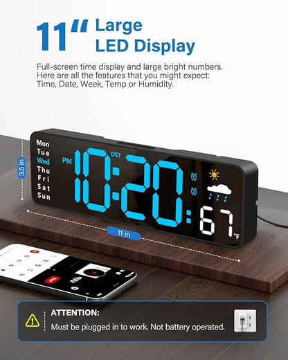 Large LED Digital Wall Clock with Remote – Alarm Clock with Date, Day, Temperature, Humidity & Countdown Timer