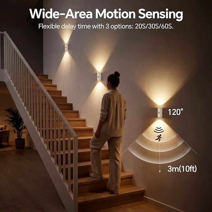 MERTTURM Motion Sensor LED Night Light (2-Pack) – Rechargeable Magnetic RGBW Wall Lamp with 10 Colors